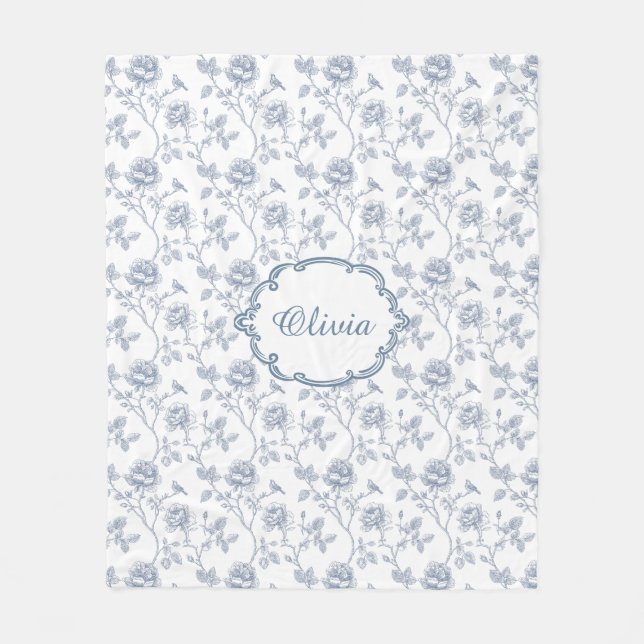 Cobertor De Velo French Blue Toile Chinoiserie Floral Custom Name (Frente)