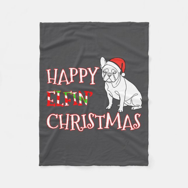 Cobertor De Velo French Bulldog Funny Santa Hat Happy Elfin Christm (Frente)