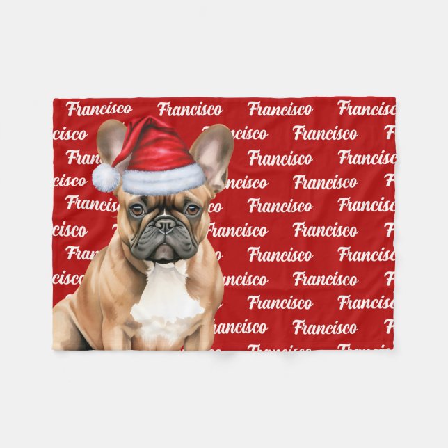 Cobertor De Velo French Bulldog Name Christmas Holiday (Frente (Horizontal))