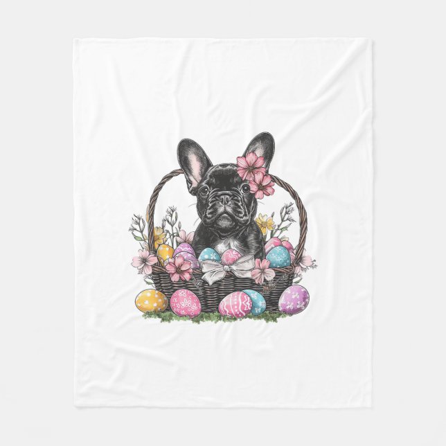 Cobertor De Velo Frenchie Dog Easter Frenchie Dog Eggs Artwork T-Sh (Frente)