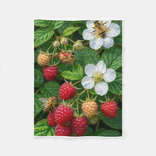 Cobertor De Velo Frescas Frambuesas Rojas Y Flores Blancas Fleece B