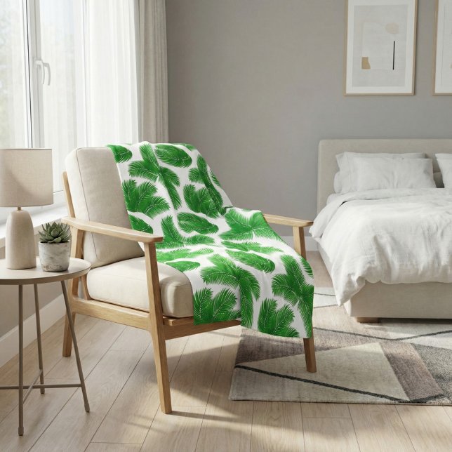 Cobertor De Velo Fresh Green Palm Leaves Tropical Print (Criador carregado)