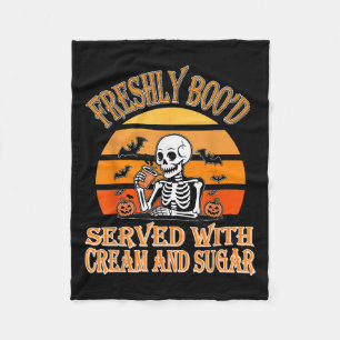 Cobertor De Velo Freshly Boo Coffee Skeleton Halloween Engraçado So
