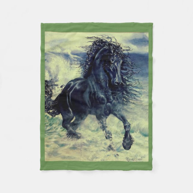 Cobertor De Velo Frísia, o garanhão de beleza negra, mar tempestuos (Frente)