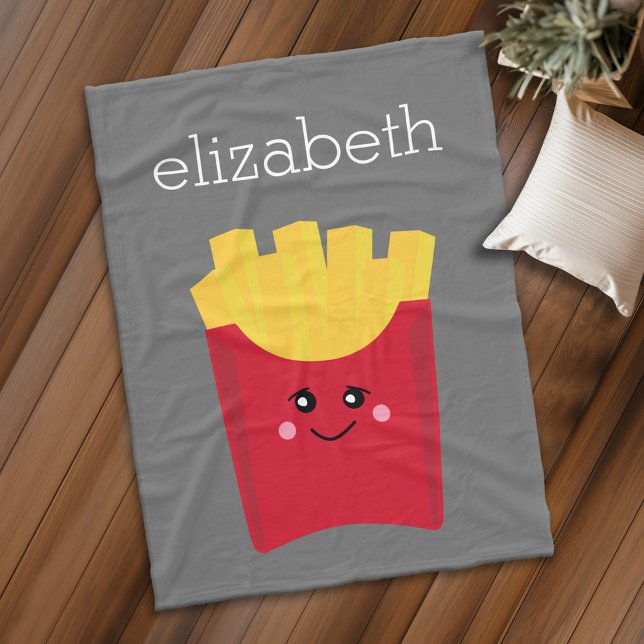 Cobertor De Velo Fritas Francesas Cute Kawaii com Nome Personalizad (Personalized fleece blanket with kawaii french fries)