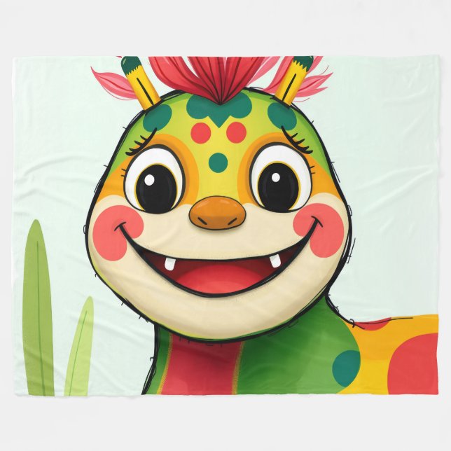 Cobertor De Velo „Fröhlicher Dschungeldrache – Bunt und Glücklich“ (Frente (Horizontal))