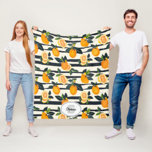 Cobertor De Velo Fruta cítrica botânica listrada de creme preto