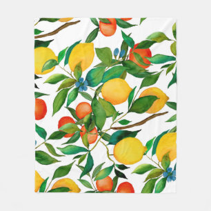 Cobertor De Velo Frutas de citros, padrão de aquarela vibrante.