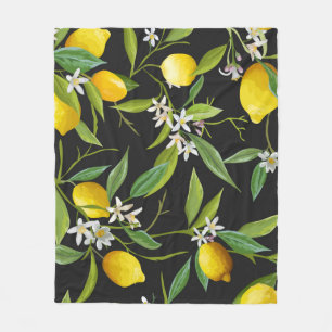 Cobertor De Velo Frutas de limão e flores em fundo escuro