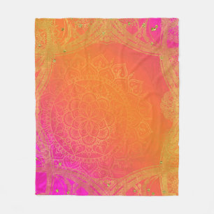 Cobertor De Velo Fúcsia Laranja Rosa e Dourado Glam Mandala Indiana