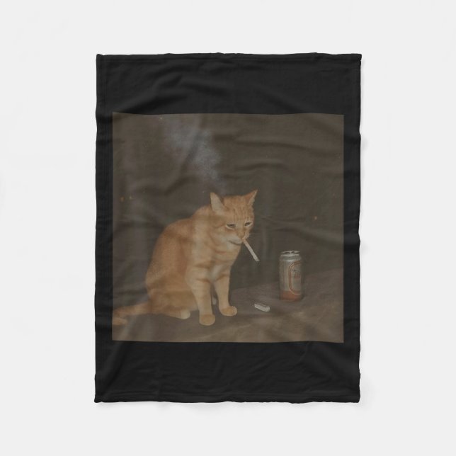 Cobertor De Velo Fumar Feliz Cigarro Gatinho Engraçado Fumar Meme B (Frente)