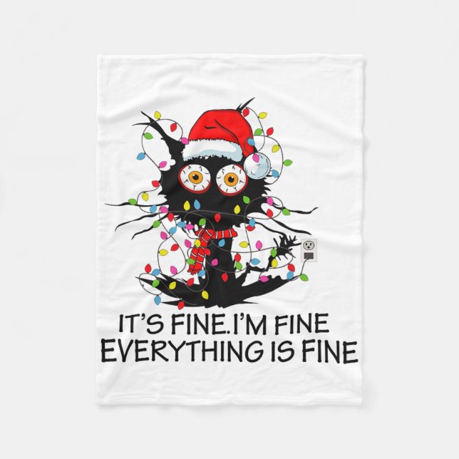 Cobertor De Velo Fun Black Cat It's Fine I'm Fine Everything Is Fin (Frente)