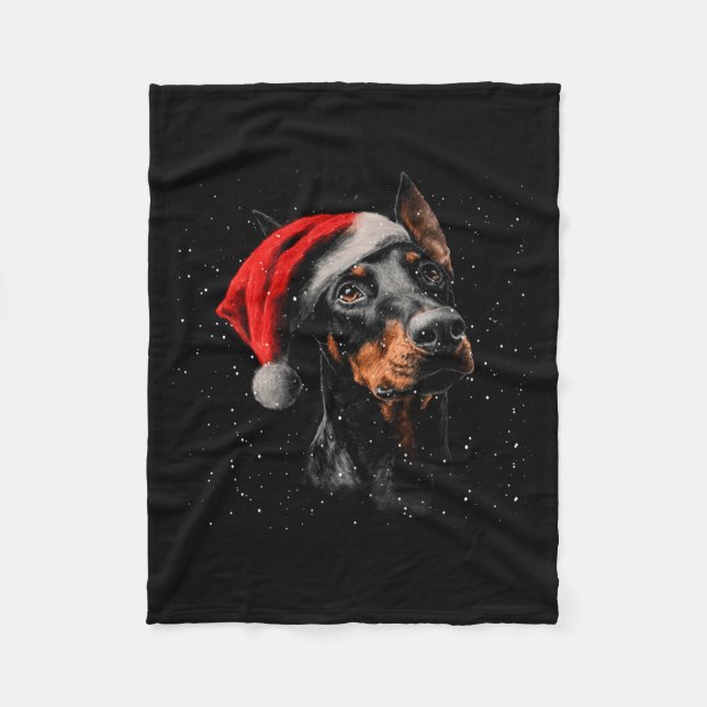 Cobertor De Velo Fun Doberman Dog Christmas Lights Santa Hat Long S (Frente)