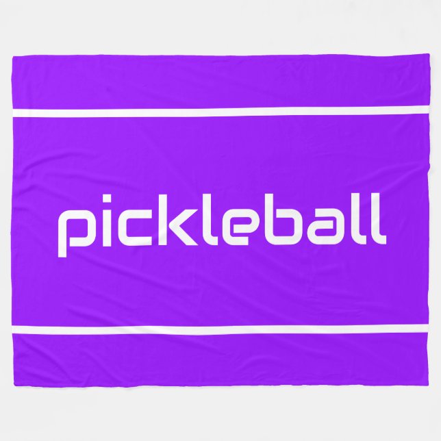 Cobertor De Velo Fun White PICKLEBALL Text Stripes On Bright Purple (Frente (Horizontal))