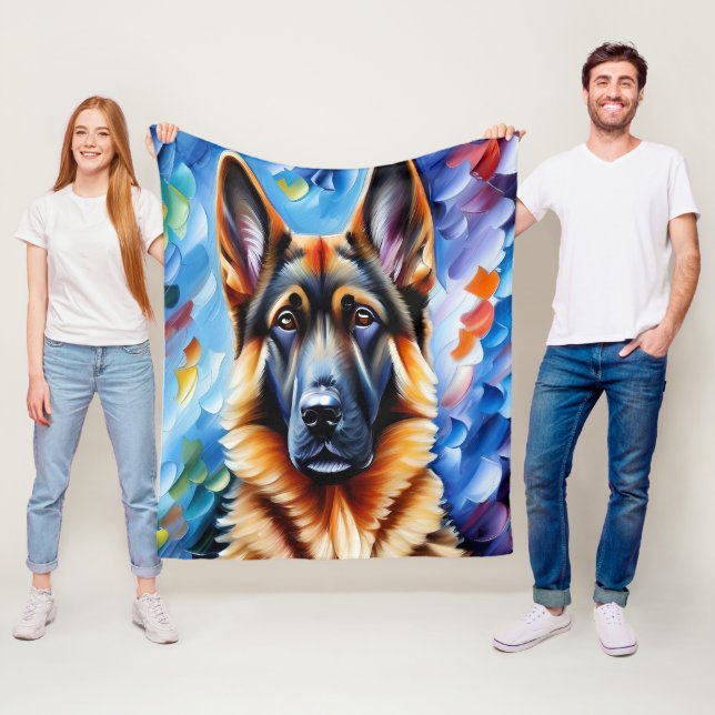 Cobertor De Velo Fundo Azul de Pintura do german shepherd (In Situ)
