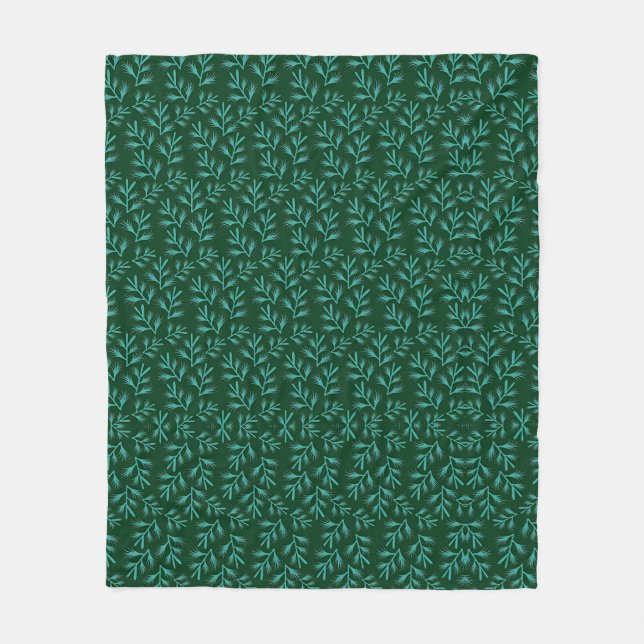 Cobertor De Velo Fundo Verde Escuro com Folhas Botânicas em Verde A (Frente)