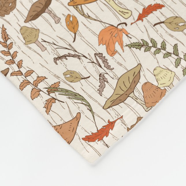 Cobertor De Velo Fungos e Folhas de outono - padrão perfeito. (Quina)