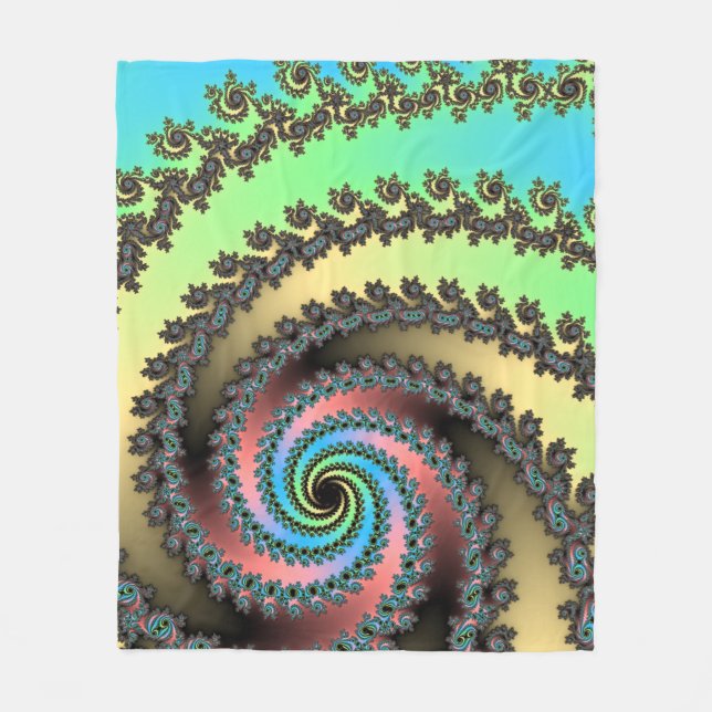 Cobertor De Velo Funky Spiral Pastel Rainbow Fractal (Frente)