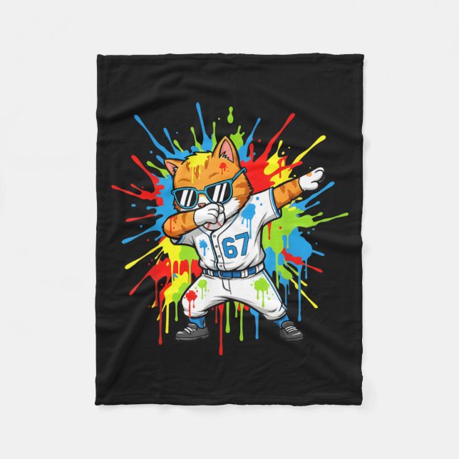 Cobertor De Velo Funny 67 Baseball Dabbing Cat 6 7 Dripng Ice Cream (Frente)