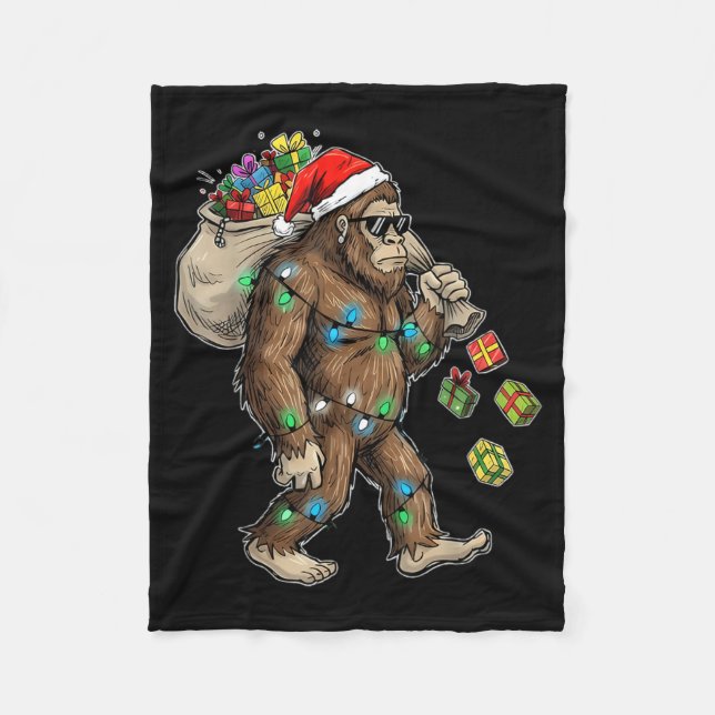 Cobertor De Velo Funny Bigfoot Christmas Tree Lights Xmas Boys Mens (Frente)