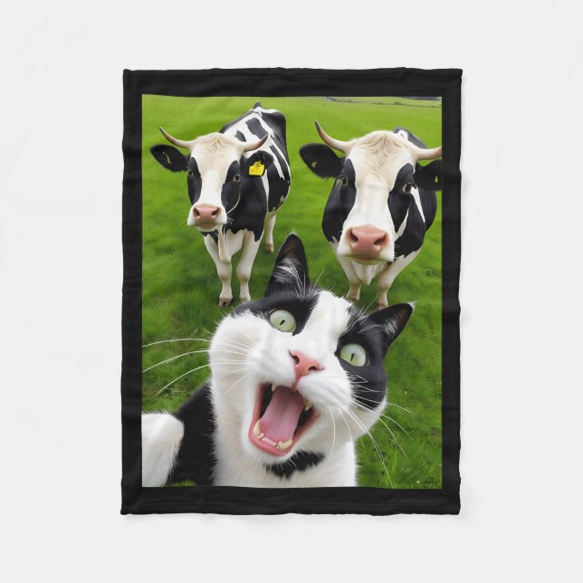Cobertor De Velo Funny Black And White Cat Cow Selfie  (Frente)