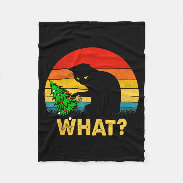 Cobertor De Velo Funny Black Cat Gift Pushing Christmas Tree Over C (Frente)