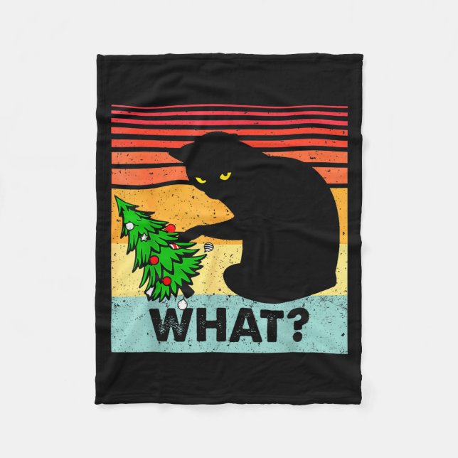 Cobertor De Velo Funny Black Cat Gift Pushing Christmas Tree Over C (Frente)
