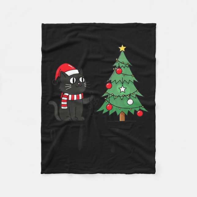Cobertor De Velo Funny Black Cat Pushing Christmas Tree Over Cat Wh (Frente)