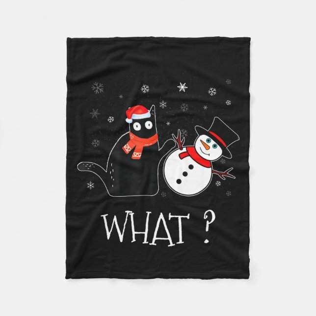 Cobertor De Velo Funny Black Cat Pushing Snowman Christmas Winter C (Frente)