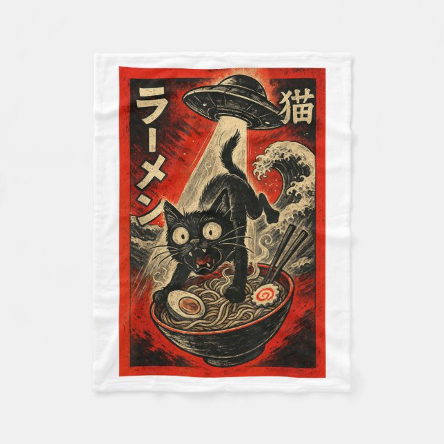 Cobertor De Velo Funny Black Cat Ramen Alien Ufo Abduction Japanese (Frente)