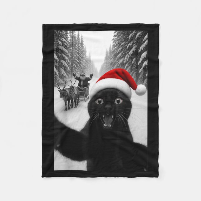 Cobertor De Velo Funny Black Cat Selfie With Santa Christmas Men Wo (Frente)