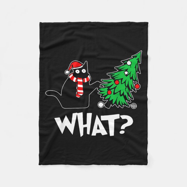 Cobertor De Velo Funny Black Cat Xmas Pushing Christmas Tree Over C (Frente)