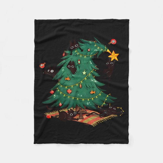 Cobertor De Velo Funny Black Cats Christmas Xmas Tree Family Pajama (Frente)