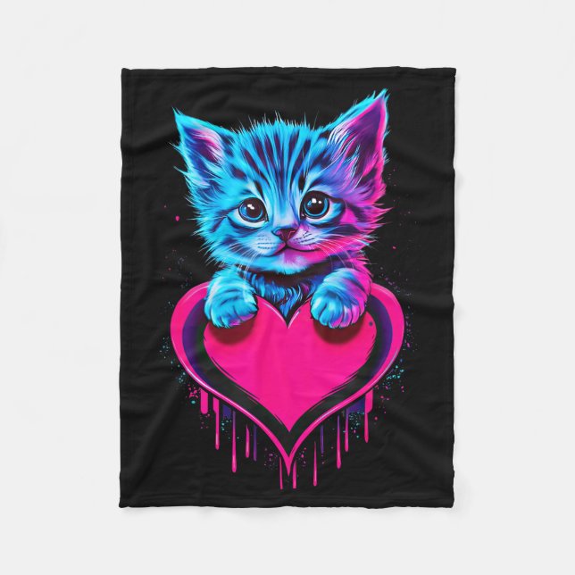 Cobertor De Velo Funny Blacklight Glitch Art Cute Cat Kitten Valent (Frente)