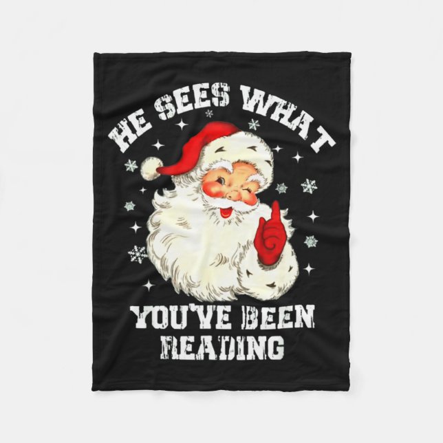 Cobertor De Velo Funny Bookish Christmas He Sees What Youve Been Re (Frente)