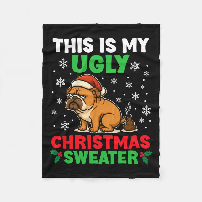 Cobertor De Velo Funny Bulldog Ugly Christmas Sweater Hilarious Dog (Frente)