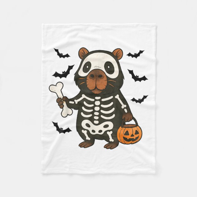 Cobertor De Velo Funny Capybara Skeleton Pumpkin Halloween Costume (Frente)