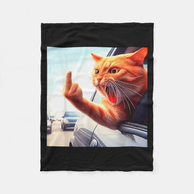Cobertor De Velo Funny Cat Middle Finger Hilarious Cat In The Car C (Frente)