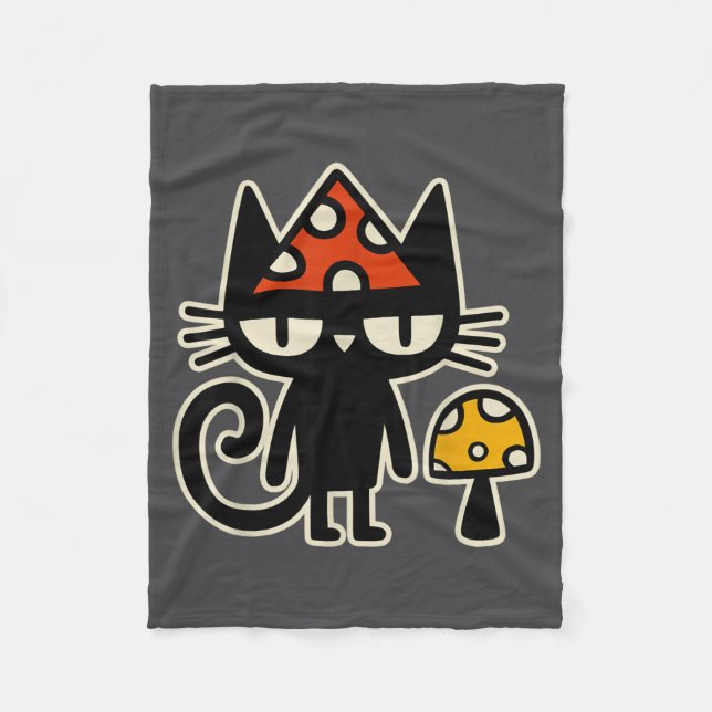 Cobertor De Velo Funny Cat With Mushroom Hat Black Cat With Toadsto (Frente)