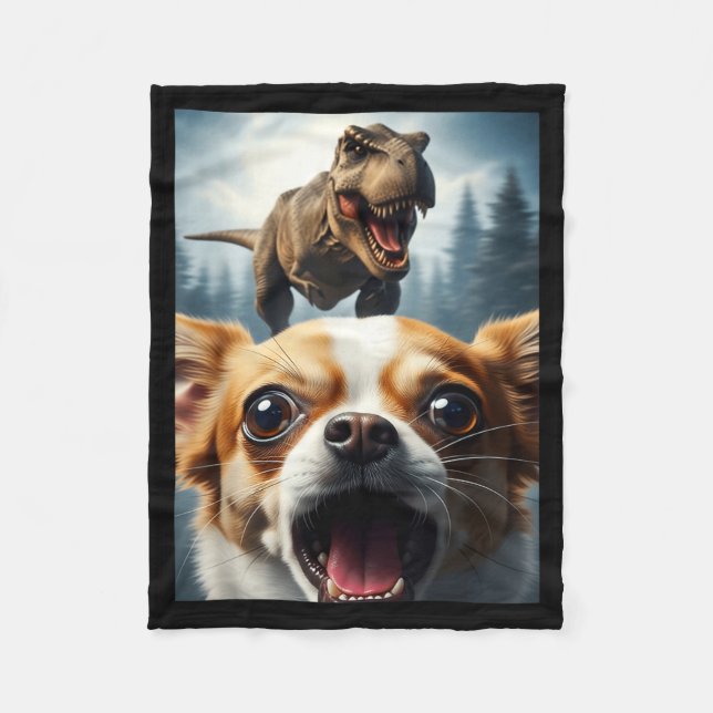 Cobertor De Velo Funny Chihuahua Dog Selfie With T-rex Women Men Ki (Frente)