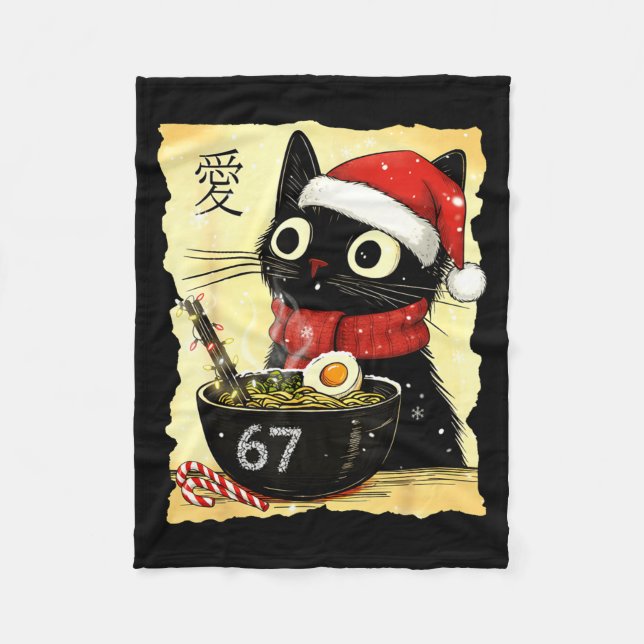 Cobertor De Velo Funny Christmas 67 Six Seven Cat Ramen Japanese Ka (Frente)