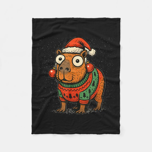 Cobertor De Velo Funny Christmas Capybara With Santa Hat &amp; Swea (Frente)
