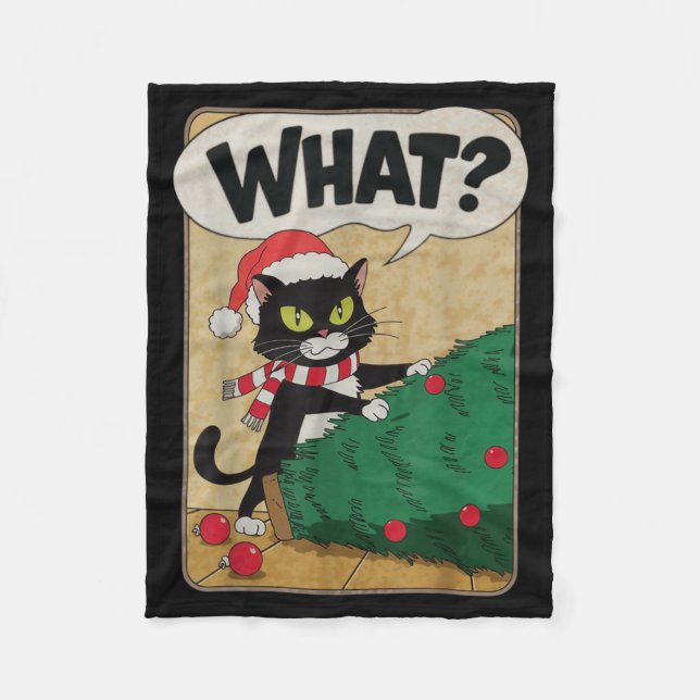 Cobertor De Velo Funny Christmas Cat Christmas Tree Meowy Christmas (Frente)