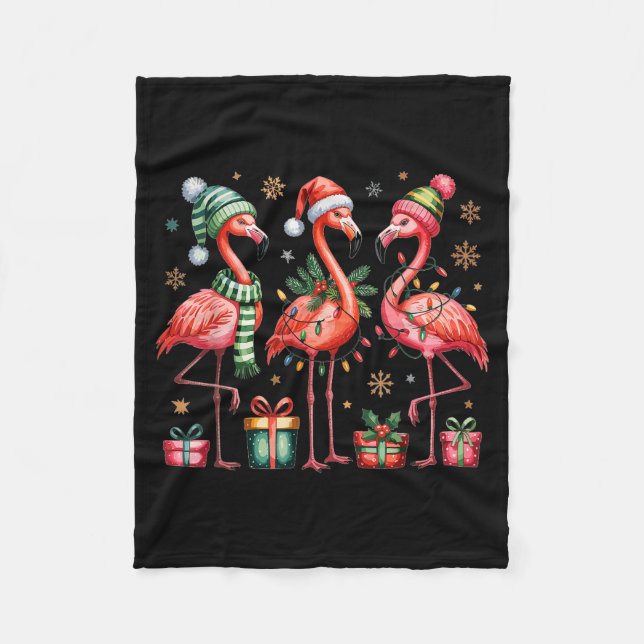 Cobertor De Velo Funny Christmas Flamingos  (Frente)