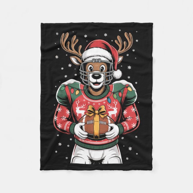Cobertor De Velo Funny Christmas Football Reindeer  (Frente)