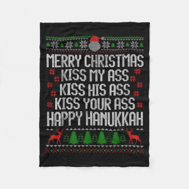 Cobertor De Velo Funny Christmas Kiss My Happy Hanukkah Humor  (Frente)