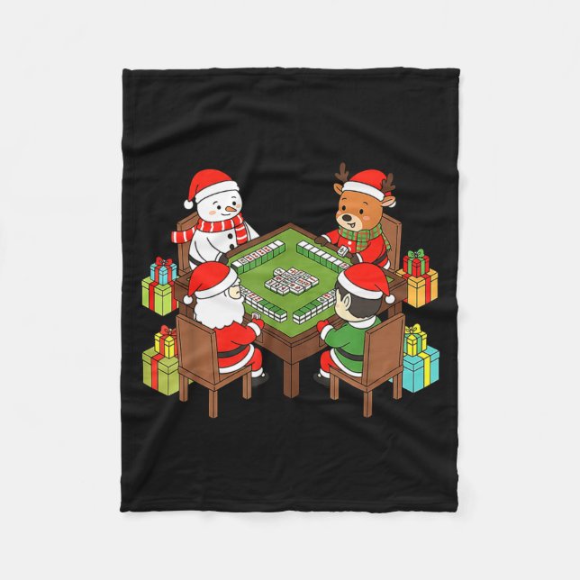 Cobertor De Velo Funny Christmas Mahjong Santa Snowman Elf Reindeer (Frente)