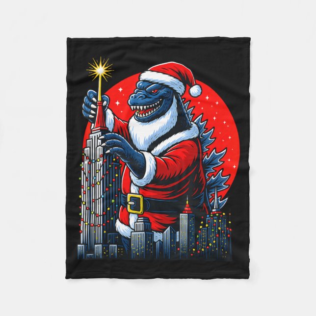 Cobertor De Velo Funny Christmas Monster Santazilla Holiday Dinosau (Frente)