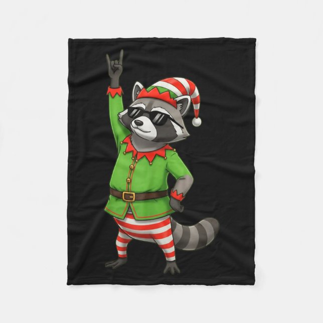 Cobertor De Velo Funny Christmas Raccoon Dressed As Elf With Sungle (Frente)