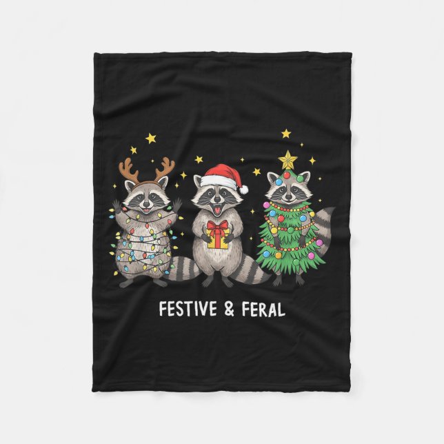 Cobertor De Velo Funny Christmas Racoon - Feral But Festive  (Frente)